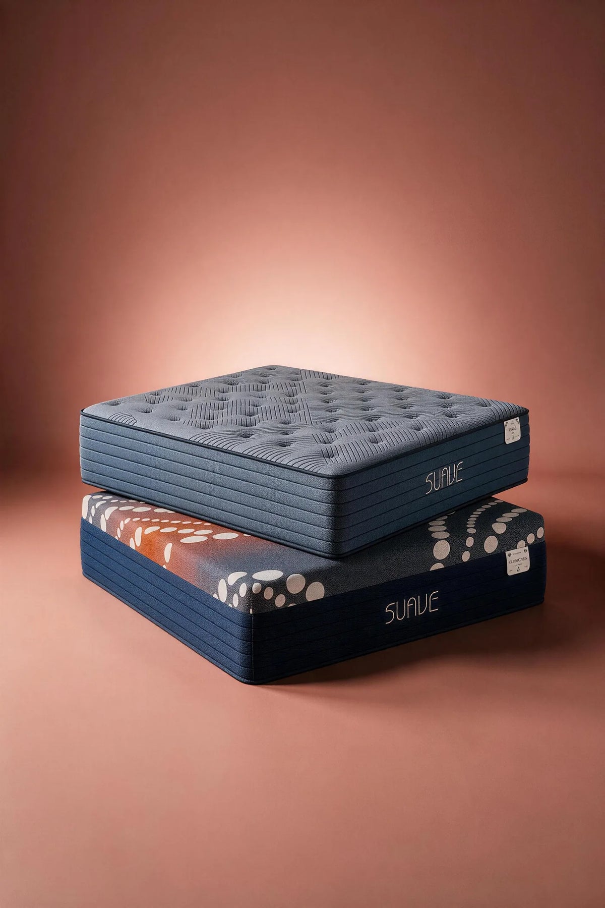 Two Suave mattresses stacked in the studio