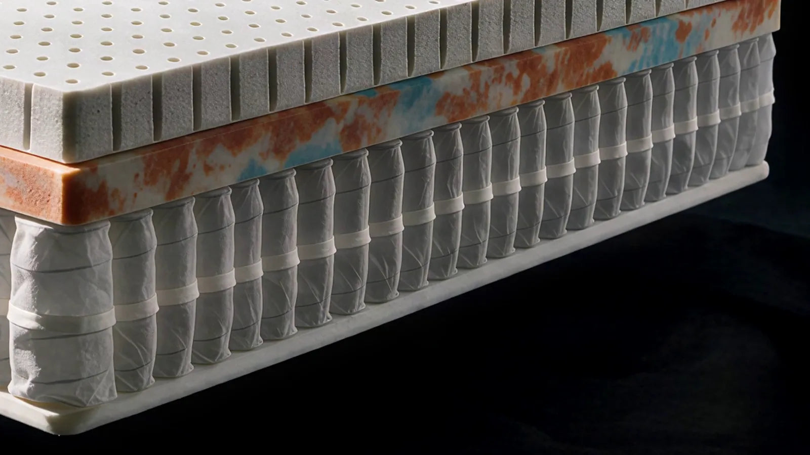 Resortes ensacados bajo las capas de látex y gel de cobre